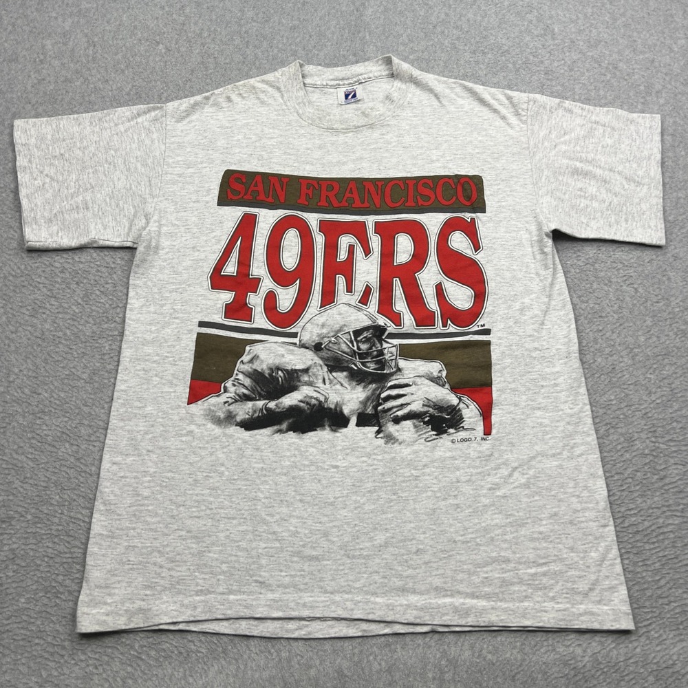 VTG Logo 7 San Francisco 49ers T-Shirt Mens Large Gray Single Stitch NFL 90s USA